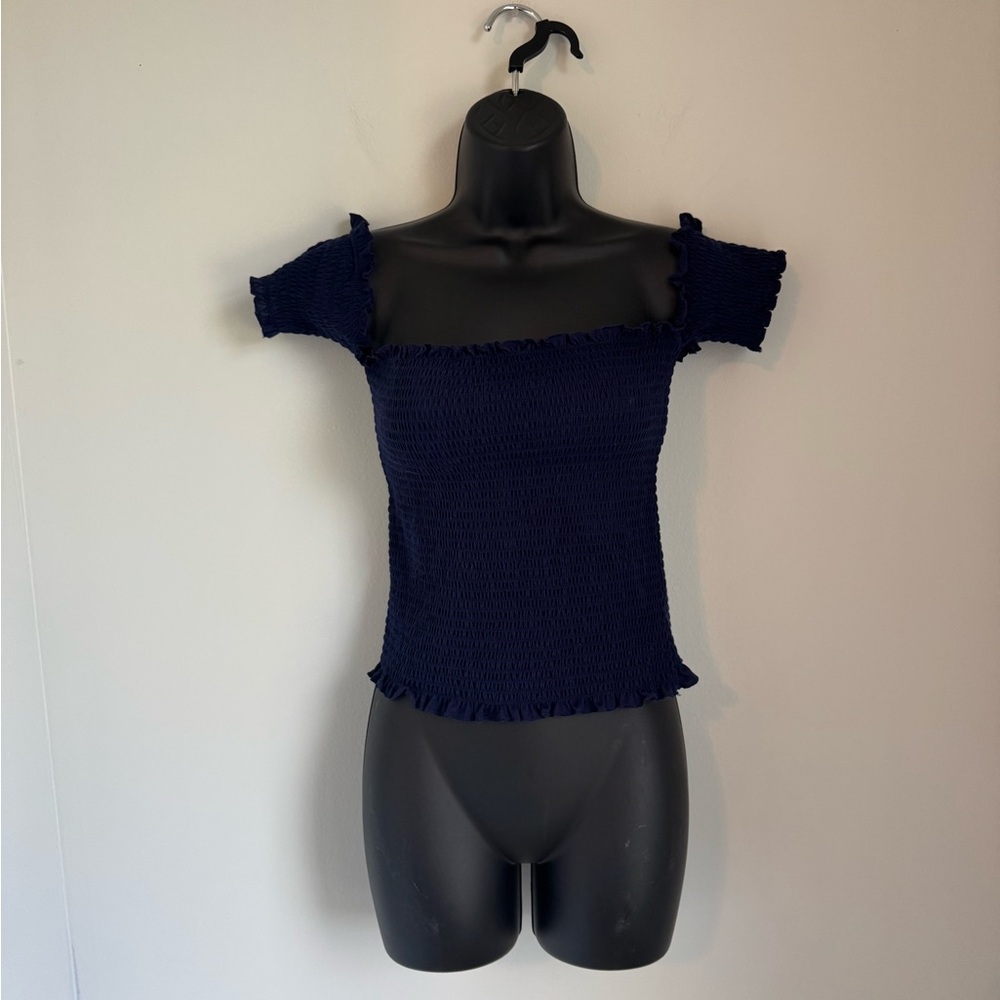 Almost Famous Navy Ruffled Off-Shoulder Top Size M